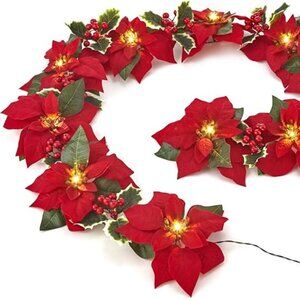 LED Poinsettia Garland (1, Red)
